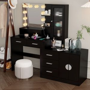 "Modern <b>Makeup</b> Vanity with 10 LED Lights Charging Station & Desk <b>Mirror</b> Large Size for Home or Office Use" - Product Image 3