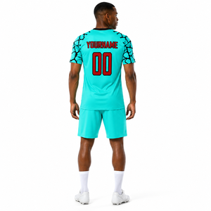 Custom Soccer Uniform Sublimation Crack Pattern Football Jersey Set Turquoise Quick Dry <b>Athletic</b> Kit - Product Image 4
