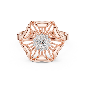 Anillos de oro macizo de 14k para mujer con diamantes de corte redondo minimalista en forma de racimo de flores, para regalo, compromiso, aniversario, boda - Product Image 6