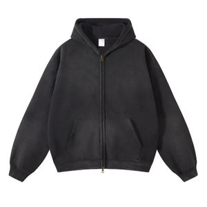 Premium Sun Faded Acid Wash Zipper <b>Hoodie</b> <b>Men</b> Heavyweight Oversized Baggy Drop Shoulder Long Sleeve Streetwear - Product Image 4