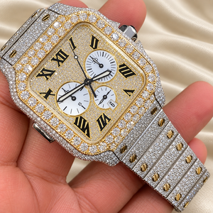 นาฬิกาโครโนกราฟ Raj Gems Luxury Square ตัวเรือนสแตนเลส กระจกแซฟไฟร์ หน้าปัดประดับเพชร ตัวเลขโรมัน ระบบอนาล็อก เครื่องกลไก สำหรับผู้ชาย - Product Image 2