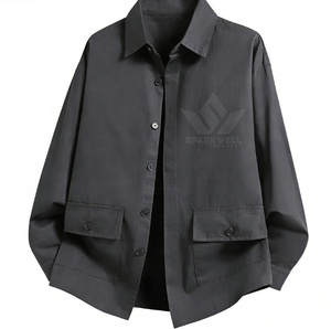 Custom Men's Denim Jacket Solid Color Turn-Down Collar Quick Dry Cotton Shell Regular Fit Workwear Autumn Outerwear High Street - Product Image 5