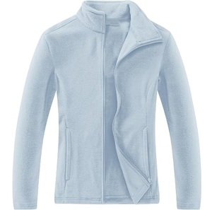 Veste polaire unisexe bleu clair avec fermeture éclair, col montant, doublure chaude en fourrure Sherpa, respirante, tricotée, pour l'extérieur - Product Image 4