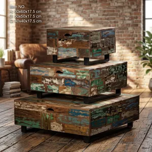 Reclaimed <b>Wooden</b> Iron <b>Chest</b> Box Set Big Medium Small Rustic Storage <b>Trunks</b> Vintage Industrial Furniture - Product Image 5