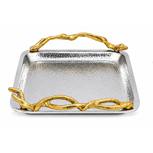 Bandeja Rectangular de Lujo Plateada con Asas Ornamentadas, Plato Decorativo Metálico para Café y Decoración de Bodas al por Mayor - Product Image 6