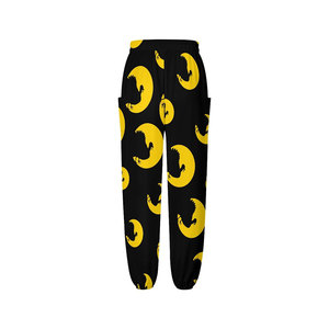Yellow Moon Pattern <b>Pants</b> High Waist Elastic Ankle-Length Casual Knitted Joggers Loose Fit Printed Design - Product Image 3