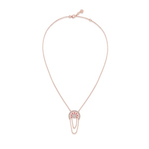 สร้อยคอเพชรทรงรัศมีประดับดอกไม้พร้อมดีไซน์ใบไม้สีชมพูและจี้ห้อยแบบเรียงซ้อน - Product Image 2