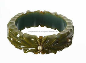 Brazaletes de resina con curvas onduladas verdes para mujer, accesorios únicos con estilo, diseño de patrón artístico, bodas, otros con perlas - Product Image 3