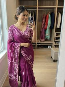 Sari en coton imprimé batik à sequins 6,30 m avec chemisier assorti à séchage rapide pour femme moderne, toutes saisons, tenue décontractée Diwali - Product Image 4