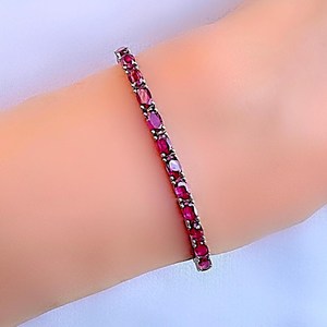 Genuine Ruby Oval Sterling Silver Tennis Bracelet Elegant Red Gemstone Jewelry July Birthstone <b>Gift</b> For Women - Product Image 5