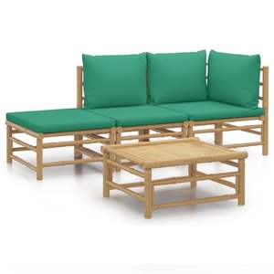 Set Lounge da Giardino in Poliestere Verde Bambù con Comodi Cuscini - Product Image 2