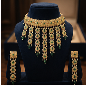 Gold Plated Emerald Cut <b>Pearl</b> <b>Choker</b> Necklace Set with Tassel Design for Women Wedding Classic Jewelry Sets - Product Image 2