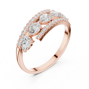 Bague de fiançailles multi-pierres en moissanite taille poire - Bague de mariage en argent sterling plaqué or rose 14 carats avec pavé pour femme - Product Image 4