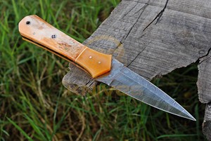 Custom Handmade Damascus Steel Double Edge Hunting <b>Knife</b> <b>Bone</b> <b>Handle</b> Fixed Blade DIY Outdoor Survival Camping <b>Knife</b> OEM Custom - Product Image 2