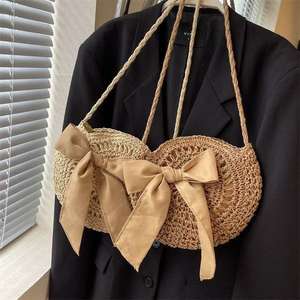 กระเป๋าสะพายข้างผู้หญิงแฟชั่นใหม่ ทรงกลม ผ้าถักโครเชต์ลายผีเสื้อ ลายสัตว์ พร้อมซิปและตัวล็อคแบบ Hasp - Product Image 1