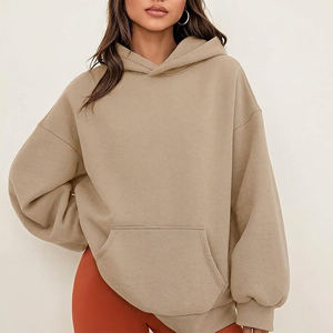 High Quality Women's Oversized Hooded Sweatshirt Solid Color <b>Drop</b>-Shoulder Full Sleeve 100% Cotton Fleece Breathable Casual - Product Image 4