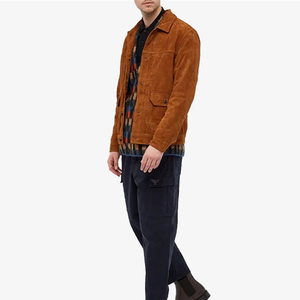 Chemise-veste en daim marron pour homme, col rabattu, style décontracté, coupe classique, simple boutonnage, poches, idéale pour l'automne - Product Image 1