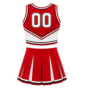Ensemble d'uniforme de cheerleading rouge, blanc et noir : Crop top sans manches à col en V et jupe plissée pour performance et entraînement d'équipe athlétique - Product Image 2