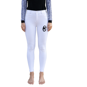Pantalon d'équitation blanc pour femme, taille haute, extensible, avec grip aux genoux, pour l'entraînement et la compétition - Product Image 1