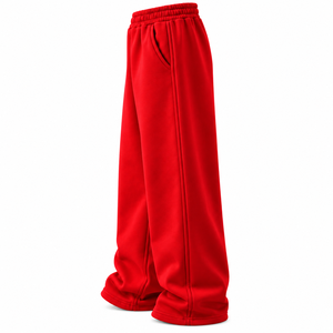 Men's Red Sweatpants Wide Leg Casual <b>Trousers</b> <b>Elastic</b> <b>Waist</b> Knitted <b>Trousers</b> Custom Heavyweight Oversized <b>Trousers</b> - Product Image 2
