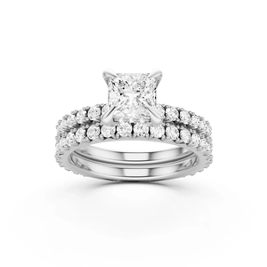 10K Gold IGI Certified Princess Cut Lab Grown Diamond Bridal Ring <b>Set</b> <b>Square</b> Halo Engagement Wedding Matching Women's Fine Gift - Product Image 2