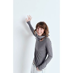 Haut décontracté gris à col rond et manches longues pour femme, en tricot 100 % coton respirant, coupe classique, couleur unie, basique - Product Image 6