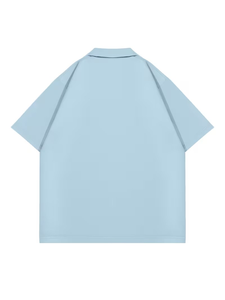 Men's Light Blue Polo Shirt Solid Color Knitted Cotton Casual Summer Wear - Product Image 2