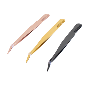 Hot Selling Private Label Stainless Steel Eyebrow Tweezers with Fiber Tip and <b>Comb</b>-Eyelash Tools for <b>Lash</b> Extensions - Product Image 1
