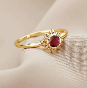Natural Garnet Gemstone Sunburst <b>Rings</b> - Gold Plated <b>Adjustable</b> <b>Ring</b> for Women Jewelry - Product Image 5