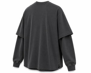 เสื้อยืดคอตตอนโอเวอร์ไซส์สำหรับผู้ชาย แขนยาวสองชั้น สวมใส่สบาย ไม่เป็นขุย สไตล์ไฮสตรีท ผ้าถักน้ำหนัก 220 กรัม - Product Image 3