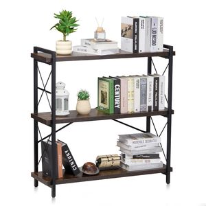 Libreria in Metallo Stile Industriale a 3 Ripiani, Scaffale Rustico per Esposizione e Conservazione, Mensole Aperte Autoportanti, Modello Vin per Studio - Product Image 1