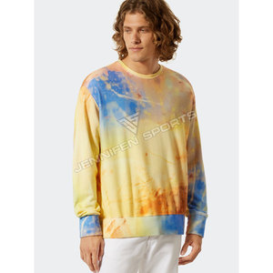 Vêtements de sport d'hiver écologiques, sweat-shirt à col rond en molleton 100% coton tie-dye pour hommes, respirant - Product Image 3