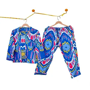 Conjunto de Pijama de Algodón 100% con Estampado Floral Verde para Mujer, Manga Larga, Cuello Camisero, Suave, Ropa de Dormir Larga, Ropa Casual - Product Image 2