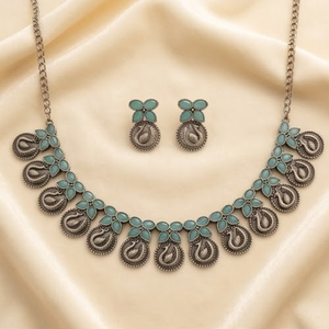 DIVYORO TURQUOISE PEACOCK LINK CLASSIC STATEMENT OXIDIZED SILVER <b>LONG</b> ADJUSTABLE <b>NECKLACE</b> for WOMEN'S ANNIVERSARY - Product Image 1