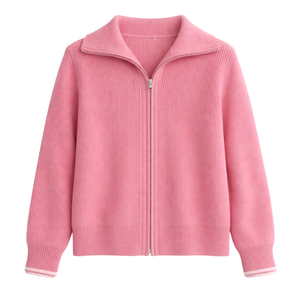 Chaqueta de punto con cremallera para mujer, textura acanalada suave, manga larga, informal, ligera, para uso diario, ajuste cómodo - Product Image 1