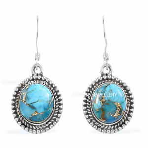 <b>Sunrise</b> Jewellery Natural Blue Copper Turquoise Vintage Drop Earrings 925 Sterling Silver Handmade Gemstone Jewelry Wholesale - Product Image 4