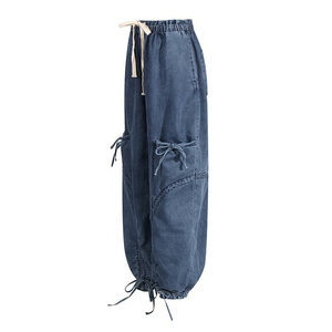 Jeans en denim taille haute pour femmes, coupe droite, sexy, avec logo personnalisé, service OEM, prix abordable, pantalon en denim sur mesure - Product Image 4