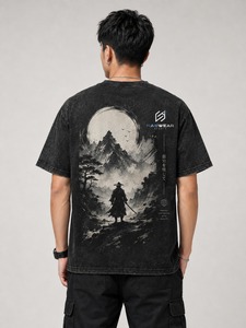 Camiseta de punto holgada para hombre con logo personalizado, lavado ácido, 100% algodón, ecológica, transpirable, manga corta, cuello redondo, OEM, bajo costo. - Product Image 2