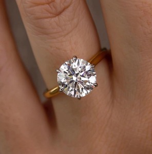 3 CT Round Solitaire Lab Grown Diamond Ring 14K Two Tone Gold Petal Setting 6 Claw Prongs 2 MM Cathedral Band Luxury Ring - Product Image 4