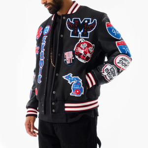 Custom <b>Men's</b> Letterman <b>Varsity</b> <b>Jackets</b> Warm Winter Baseball <b>Bomber</b> Leather Sleeves Embroidered Logo High School Style <b>Jacket</b> - Product Image 3