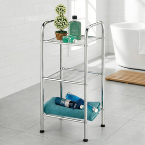 Three Tier <b>Metal</b> Storage Rack Rust Resistant Bathroom <b>Shelf</b> Minimalist Design Standing Type Wire Shelving <b>Unit</b> - Product Image 3