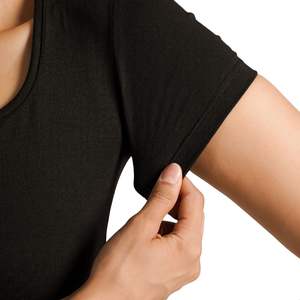 T-shirt personnalisé pour femme, noir, coupe ajustée, manches courtes, col rond, extensible, pour la gym, le fitness, le yoga, respirant, doux, vêtements de sport - Product Image 4