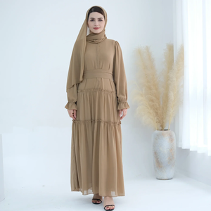 Vestido Largo Abaya de Poliéster para Mujer, Talla Grande, Color Sólido, con Forro de Chifón en Capas, Personalizado y de Alta Calidad - Product Image 4