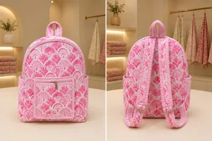 For Quilted Cotton <b>Backpack</b> Geometric Shell Pattern Multiple Pockets Zipper Closure Softback Lightweight 10kg Capacity <b>Backpack</b> - Product Image 3