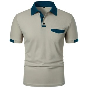 Men's Short Sleeve <b>Polo</b> <b>Shirt</b> Solid Color Oxford Fabric Casual Style Color Blocked Design <b>With</b> <b>Pocket</b> Regular Fit - Product Image 4