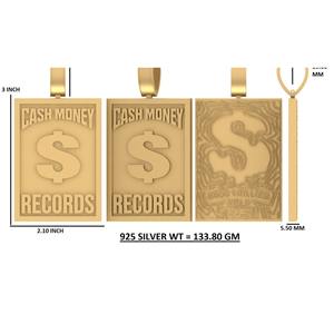 Colgante Cuadrado Personalizado Estilo Hip Hop Cash Money Records, Plata de Ley 925 con Diamantes Moissanita, Estilo Rapper Iced Out - Product Image 1