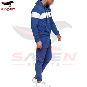 Fitness Gym <b>Men's</b> Blue White Color Blocking Hooded Tracksuit Full Zipper Casual <b>Jogger</b> Set Two Piece Tracksuit Sweatsuit - Product Image 2