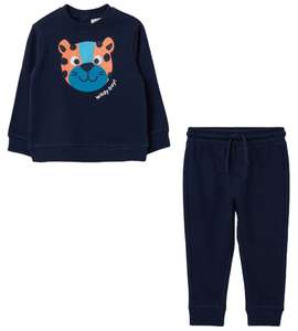 Ensemble sweat-shirt et pantalon pour garçons, bleu marine, imprimé tigre de dessin animé, col rond, manches longues, survêtement décontracté, 100% coton, vêtements d'automne - Product Image 1