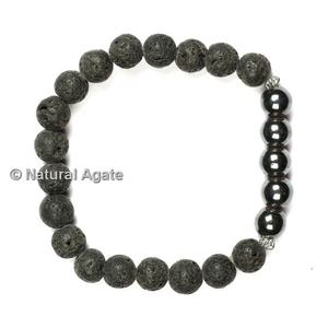 Classic Lava and Black Tourmaline Beaded Yoga <b>Bracelet</b> with Agate Stone <b>Healing</b> Classic Style Polished - Product Image 1