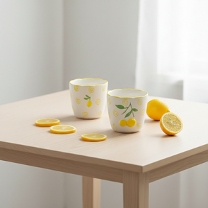 Taza de Té de Porcelana Fina de Primera Calidad 3460983CUPB-0.2, Nueva, con Estampado de Limón Amarillo y Espiral - Product Image 1